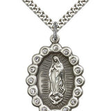 Our Lady of Guadalupe Medal, Sterling Silver - 24" 2.4mm Rhodium Plate Endless Chain
