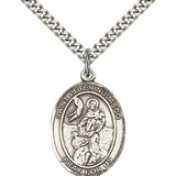 St. Peter Nolasco Medal, Sterling Silver, Large - 24" 2.4mm Rhodium Plate Chain + Clasp