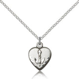 Heart Confirmation Medal, Sterling Silver - 18" 1.2mm Sterling Silver Chain + Clasp