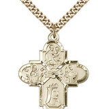Franciscan 4 Way Cross Pendant, Gold Filled - 24" 2.4mm Gold Plated Endless Chain