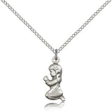 Praying Girl Medal, Sterling Silver - 18" 1.2mm Sterling Silver Chain + Clasp