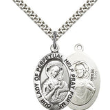Our Lady of Perpetual Help Medal, Sterling Silver - 24" 2.4mm Rhodium Plate Endless Chain