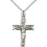 Crucifix Pendant, Sterling Silver - 18" 1.2mm Sterling Silver Chain + Clasp