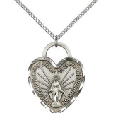 Miraculous Heart Medal, Sterling Silver - 18" 1.2mm Sterling Silver Chain + Clasp