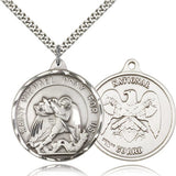 St. Joseph National Guard Medal, Sterling Silver - 24" 2.4mm Rhodium Plate Endless Chain