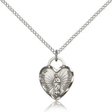 Our Lady of Guadalupe Heart Medal, Sterling Silver - 18" 1.2mm Sterling Silver Chain + Clasp