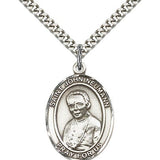 St. John Neumann Medal, Sterling Silver, Large - 24" 2.4mm Rhodium Plate Chain + Clasp