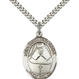St. Katharine Drexel Medal, Sterling Silver, Large - 24" 2.4mm Rhodium Plate Chain + Clasp