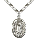 Our Lady of Guadalupe Medal, Sterling Silver - 24" 2.4mm Rhodium Plate Endless Chain