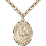 St. Joseph of Arimathea Medal, Sterling Silver, Large - 24" 2.4mm Gold Plated Chain + Clasp