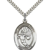 Guardian Angel Basketball Medal, Sterling Silver, Large - 24" 2.4mm Rhodium Plate Chain + Clasp