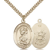 St. Christopher Navy Medal, Gold Filled, Large - 24" 2.4mm Gold Plated Chain + Clasp