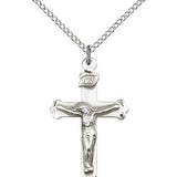 Crucifix Pendant, Sterling Silver - 18" 1.2mm Sterling Silver Chain + Clasp