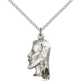 Christ Head Medal, Sterling Silver - 18" 1.2mm Sterling Silver Chain + Clasp