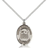 St. Christopher Swimming Medal, Sterling Silver, Medium - 18" 1.2mm Sterling Silver Chain + Clasp