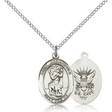 St. Christopher Navy Medal, Sterling Silver, Medium - 18" 1.2mm Sterling Silver Chain + Clasp