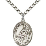 St. Thomas of Villanova Medal, Sterling Silver, Large - 24" 2.4mm Rhodium Plate Chain + Clasp