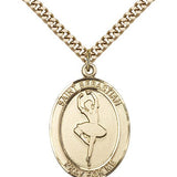 St. Sebastian Dance Medal, Gold Filled, Large - 24" 2.4mm Gold Plated Chain + Clasp