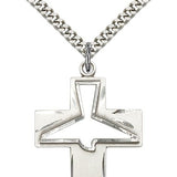 Holy Spirit Medal, Sterling Silver - 24" 2.4mm Rhodium Plate Endless Chain