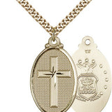 Army Cross Pendant, Gold Filled - 24" 2.4mm Gold Plated Endless Chain