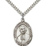 St. Marcellin Champagnat Medal, Sterling Silver, Large - 24" 2.4mm Rhodium Plate Chain + Clasp