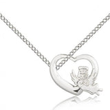 Heart Guardian Angel Medal, Sterling Silver - 18" 1.2mm Sterling Silver Chain + Clasp