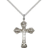 Crucifix Pendant, Sterling Silver - 18" 1.2mm Sterling Silver Chain + Clasp