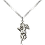 Guardian Angel Medal, Sterling Silver - 18" 1.2mm Sterling Silver Chain + Clasp
