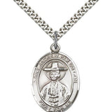 St. Andrew Kim Taegon Medal, Sterling Silver, Large - 24" 2.4mm Rhodium Plate Chain + Clasp