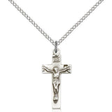 Crucifix Pendant, Sterling Silver - 18" 1.2mm Sterling Silver Chain + Clasp