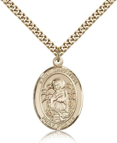 St. Christina the Astonishing Medal, Gold Filled, Large - 24" 2.4mm Gold Plated Chain + Clasp