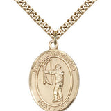 St. Christopher Archery Medal, Gold Filled, Large - 24" 2.4mm Gold Plated Chain + Clasp