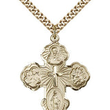 5 Way Cross Pendant, Gold Filled - 24" 2.4mm Gold Plated Endless Chain
