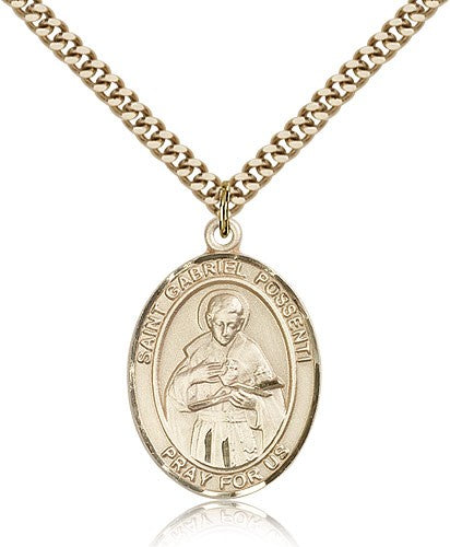St. Gabriel Possenti Medal, Gold Filled, Large - 24" 2.4mm Gold Plated Chain + Clasp