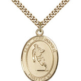 St. Christopher Rugby Medal, Gold Filled, Large - 24" 2.4mm Gold Plated Chain + Clasp