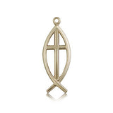 Fish Cross Pendant, 14 Karat Gold - 14 KT Yellow Gold