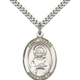 St. Lillian Medal, Sterling Silver, Large - 24" 2.4mm Rhodium Plate Chain + Clasp