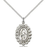 Miraculous Medal, Sterling Silver - 18" 1.2mm Sterling Silver Chain + Clasp