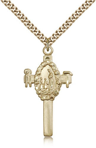 Cross Pendant, Gold Filled - 24" 2.4mm Gold Plated Endless Chain
