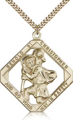 St. Christopher Medal, Gold Filled - 24" 2.4mm Gold Plated Endless Chain