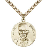 Pope Pius X Medal, Gold Filled - 24" 2.4mm Gold Plated Endless Chain