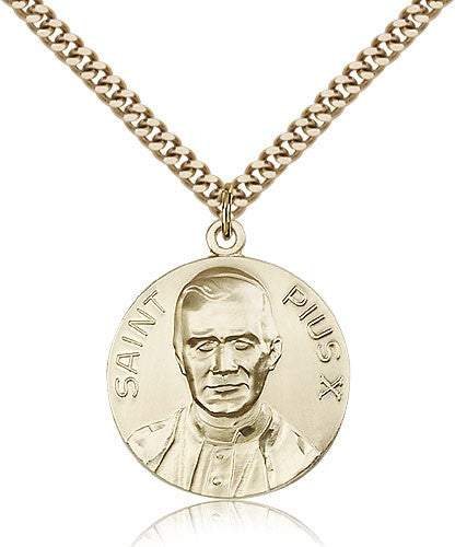 Pope Pius X Medal, Gold Filled - 24" 2.4mm Gold Plated Endless Chain