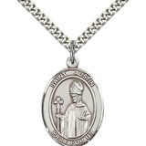 St. Austin Medal, Sterling Silver, Large - 24" 2.4mm Rhodium Plate Chain + Clasp