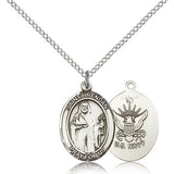 St. Brendan the Navigator/ Navy Medal, Sterling Silver, Medium - 18" 1.2mm Sterling Silver Chain + Clasp