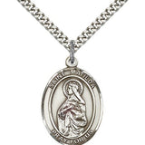 St. Matilda Medal, Sterling Silver, Large - 24" 2.4mm Rhodium Plate Chain + Clasp