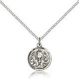 Communion Chalice Medal, Sterling Silver - 18" 1.2mm Sterling Silver Chain + Clasp
