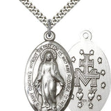 Miraculous Medal, Sterling Silver - 24" 2.4mm Rhodium Plate Endless Chain