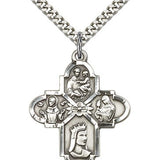 Franciscan 4 Way Cross Pendant, Sterling Silver - 24" 2.4mm Rhodium Plate Endless Chain