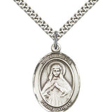 St. Olivia Medal, Sterling Silver, Large - 24" 2.4mm Rhodium Plate Chain + Clasp