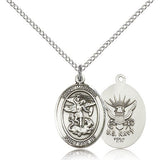 St. Michael Navy Medal, Sterling Silver, Medium - 18" 1.2mm Sterling Silver Chain + Clasp
